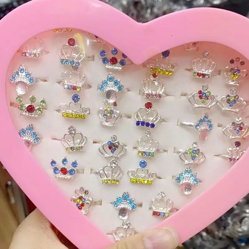 5pcs Zircon Rings For Girls Kids Child Jewelry Adjustable Little Crystal ring Gift  Resin ring With box��A box of five rings�� ?