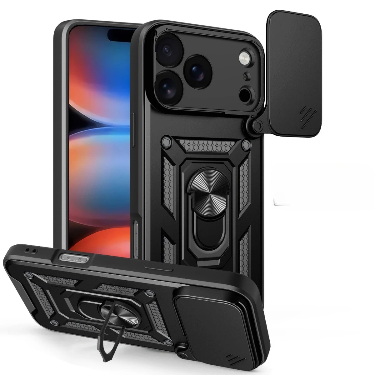 Coque antichoc pour iPhone Air 18 17 16 15 Plus 14 13 12 11 Pro Max avec support magnétique, support de voiture et protection d'objectif de caméra