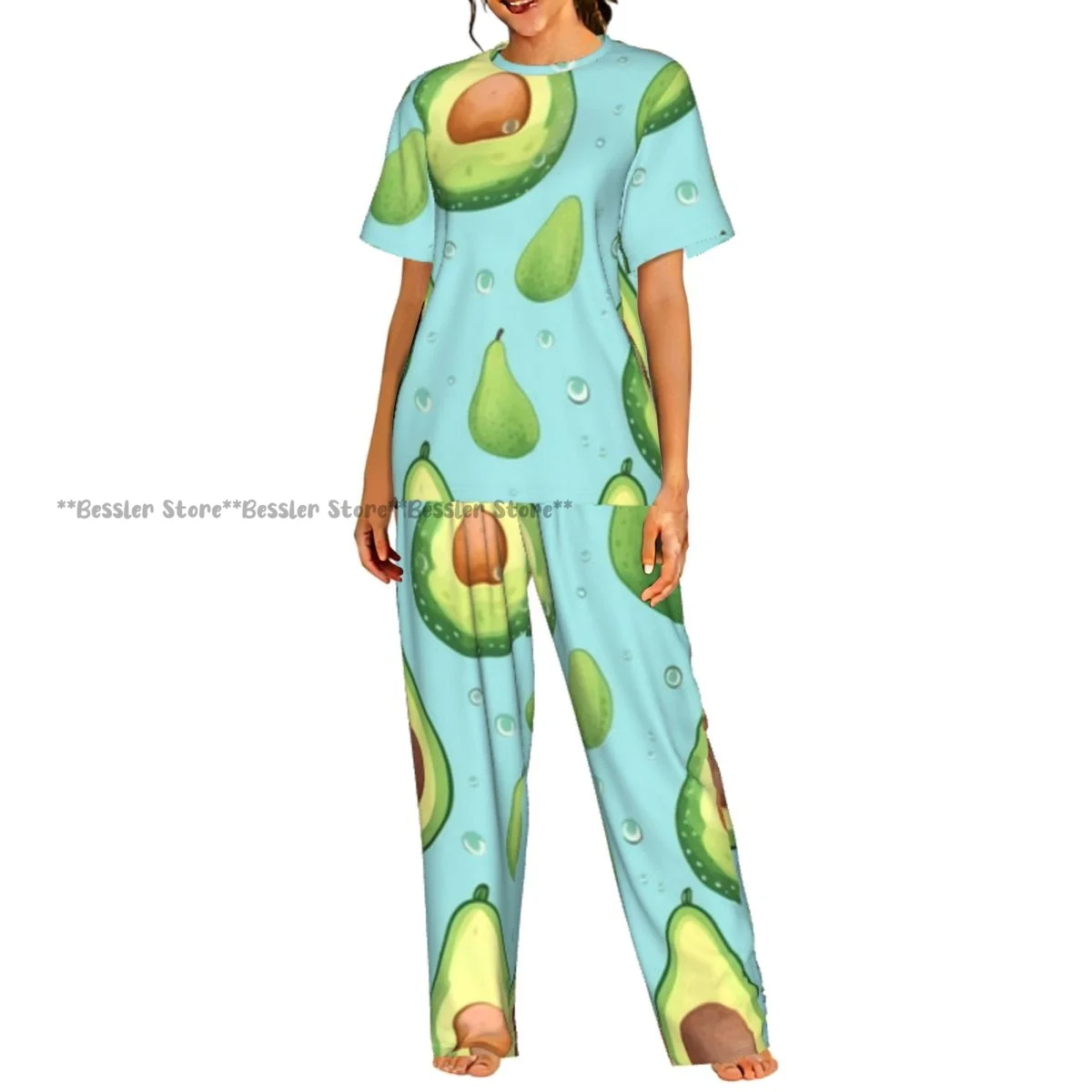 

Женский пижамный комплект с иллюстрацией авокадо и капель воды, короткий рукав, 2 предмета, домашняя одежда, одежда для отдыха