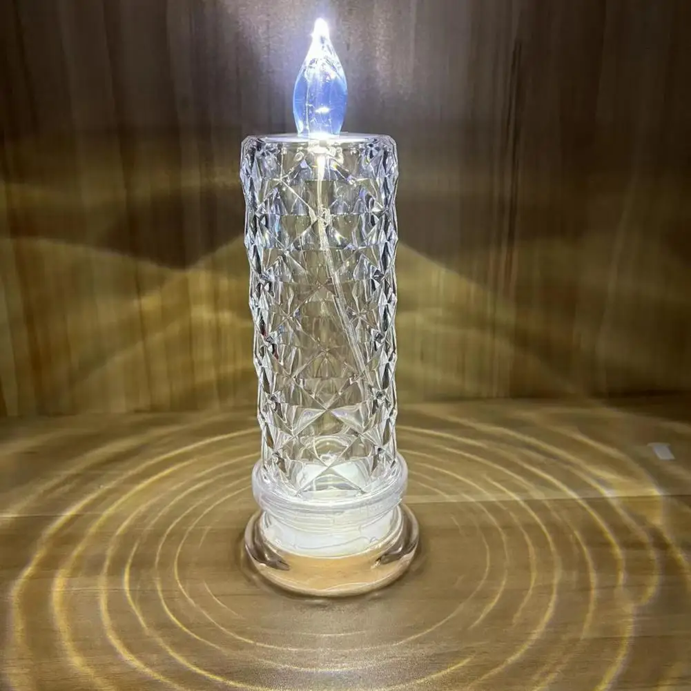 Crystal LED Candles Light Flameless Night Light Rose Pattern Projection Candle Light for Home Bar