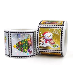 Pegatinas holográficas de Feliz Navidad, etiquetas de sello para regalo DIY, paquete de hornear, sobre, decoración de papelería, 50-300 piezas