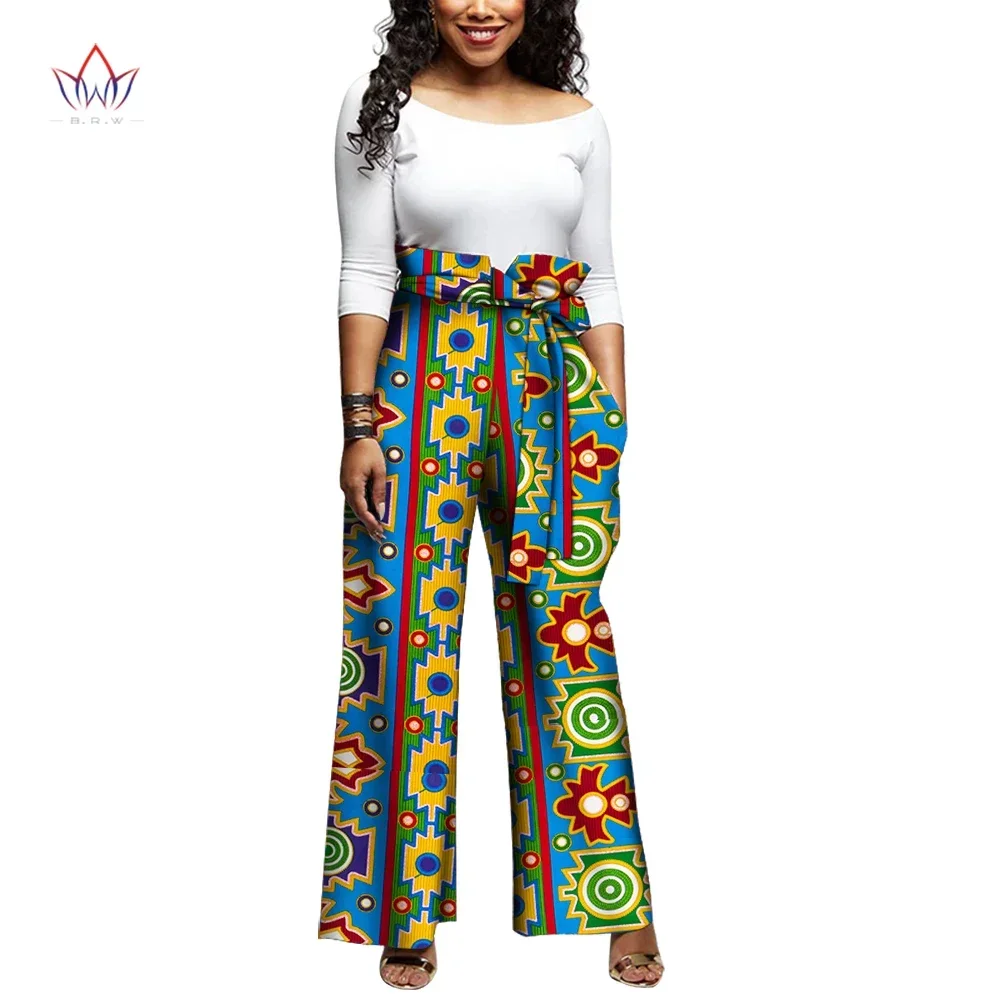 

High Waist Pant Trousers for Women Party Wedding Casual Date Dashiki African Women Belt Pants African Clothes for Women WY6073