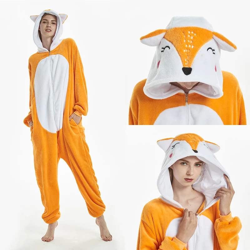 Winter Women Pijama Animal Jumpsuit Onesie Halloween Kigurumi Pajama Unicorn Lion Bodysuit Flannel Sleepwear Full Body Clothes