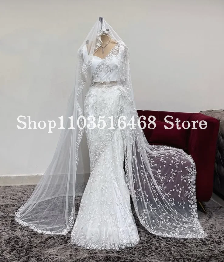 Weiße indische Brautkleider, sauber, ärmellos, A-Linie, lange Damenweste, zweiteilige Brautkleider aus dem Nahen Osten, individuell gestaltet