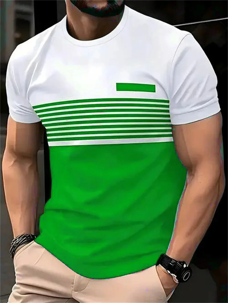 موضة مخطط نمط الرجال تي شيرتات قصيرة الاكمام الصيف ثلاثية الأبعاد مطبوعة الشارع الاتجاه بسيط تي شيرت 6XL حجم كبير بلايز عادية #4