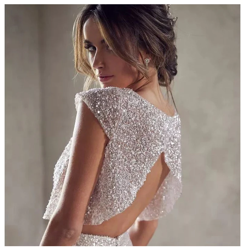 Customized 2-in-1 wedding dress two-piece tight pearl satin ball gown, suitable for women to wear evening gowns