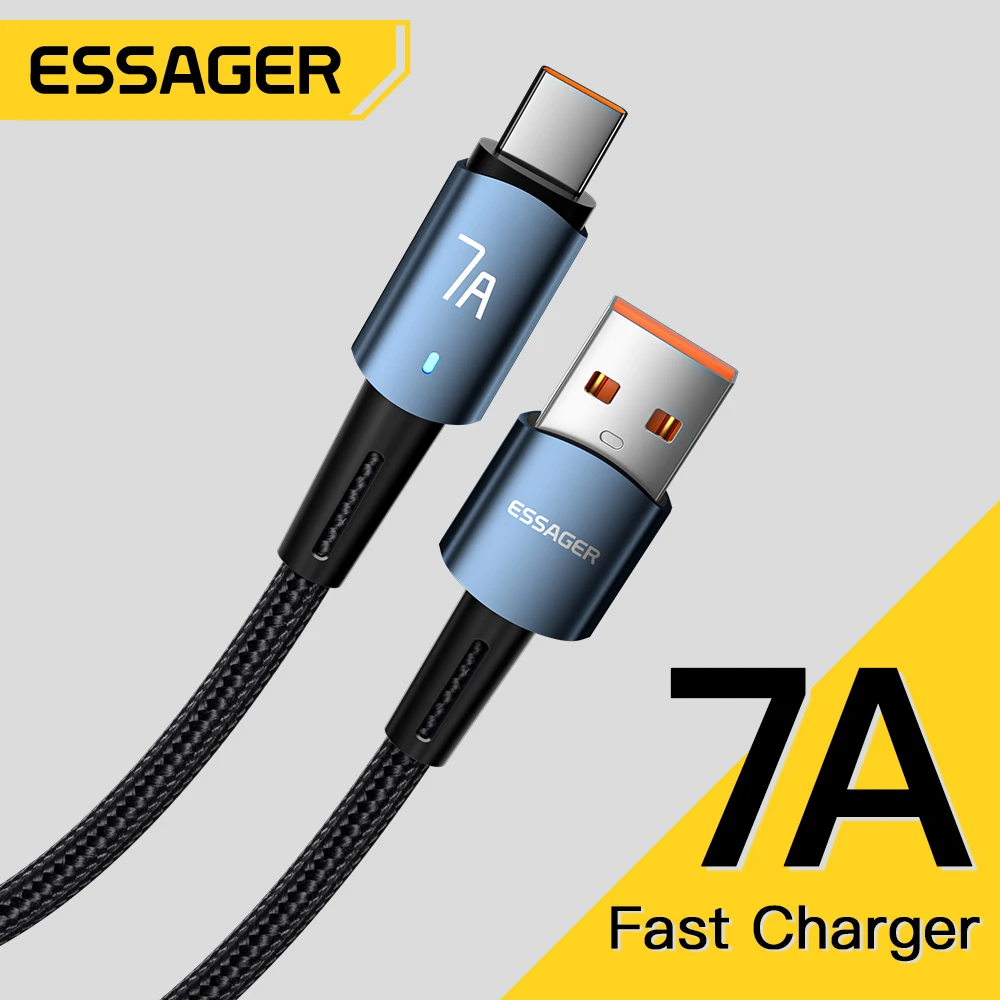 Essager 7A USB Type C Cable For Huawei P40 P30 Pro 100W Fast Charing Data Cord For Oneplus Samsung Realme USB-C Charger Cable