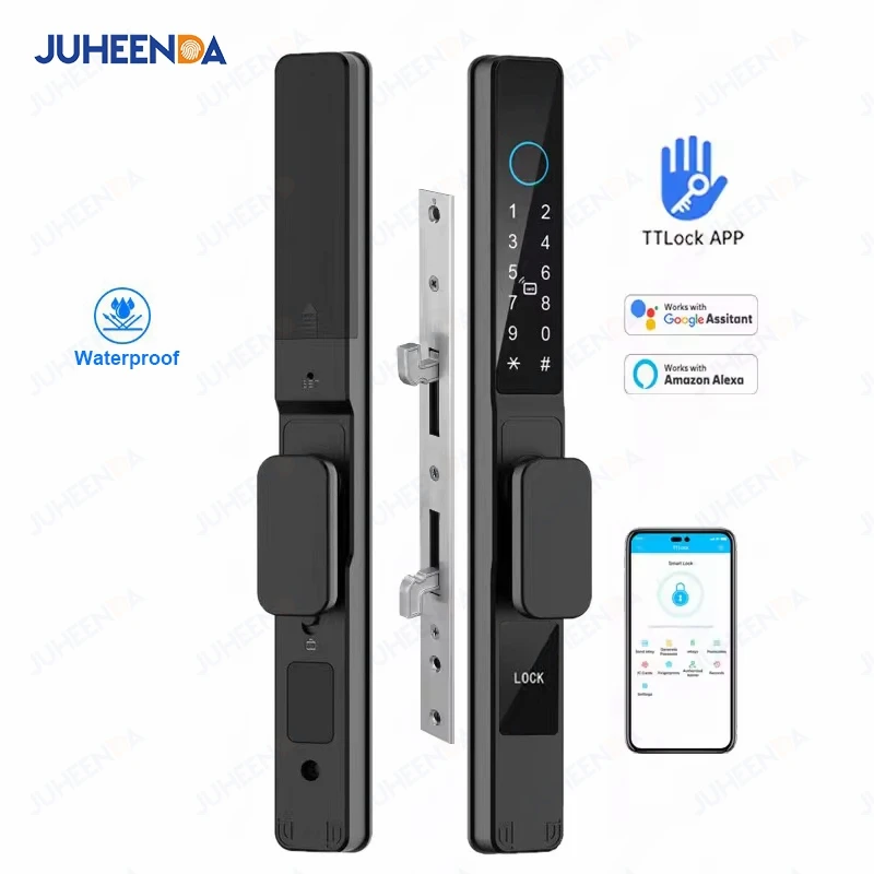 Waterproof Sliding Door Smart Lock TTLock App Alexa Fingerprint Digital Code RFID Card Anti-Lock Aluminum Glass Electronic Lock