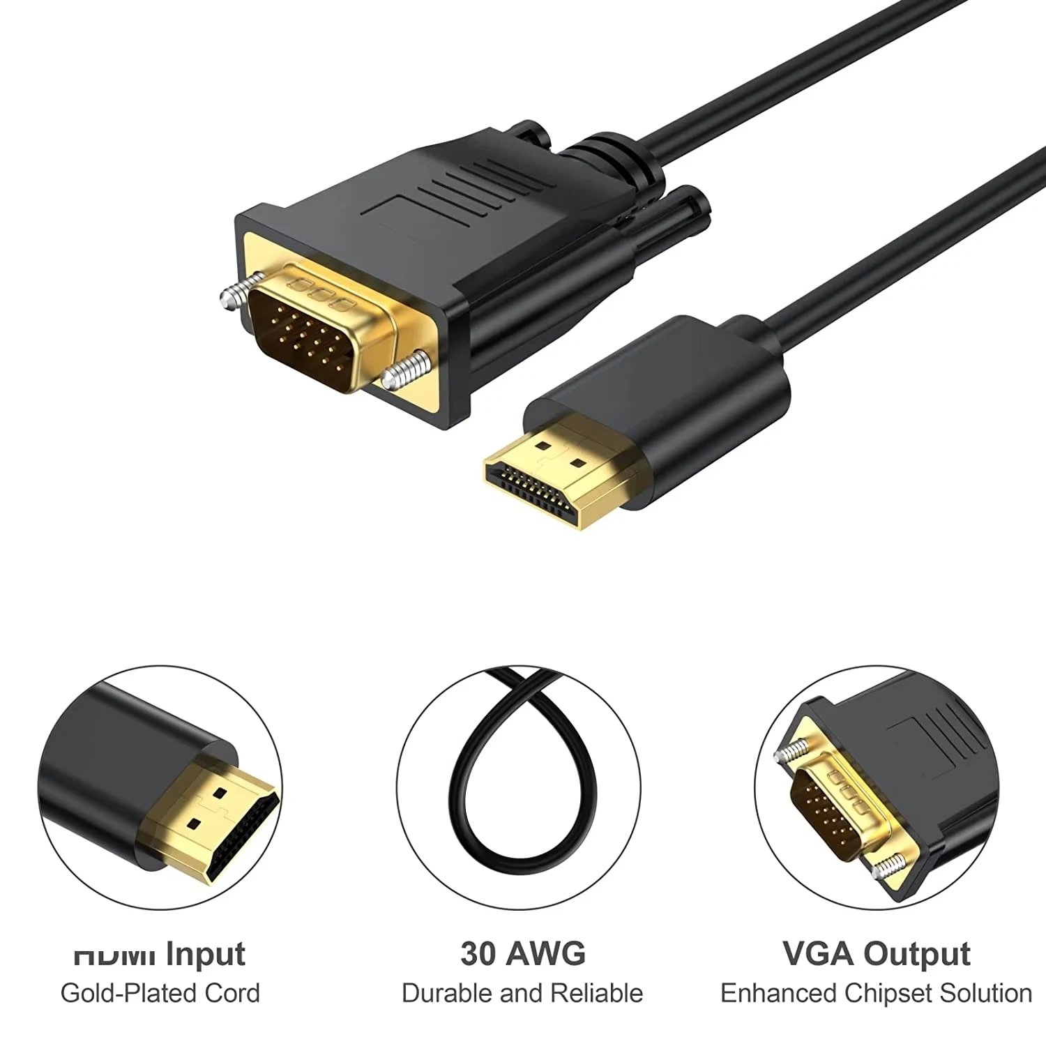 HD 1080P HDMI-compatible To VGA Cable Adapter Analog Converter Video Cord Gold Plated Chip for PC TV Monitor Display Projector