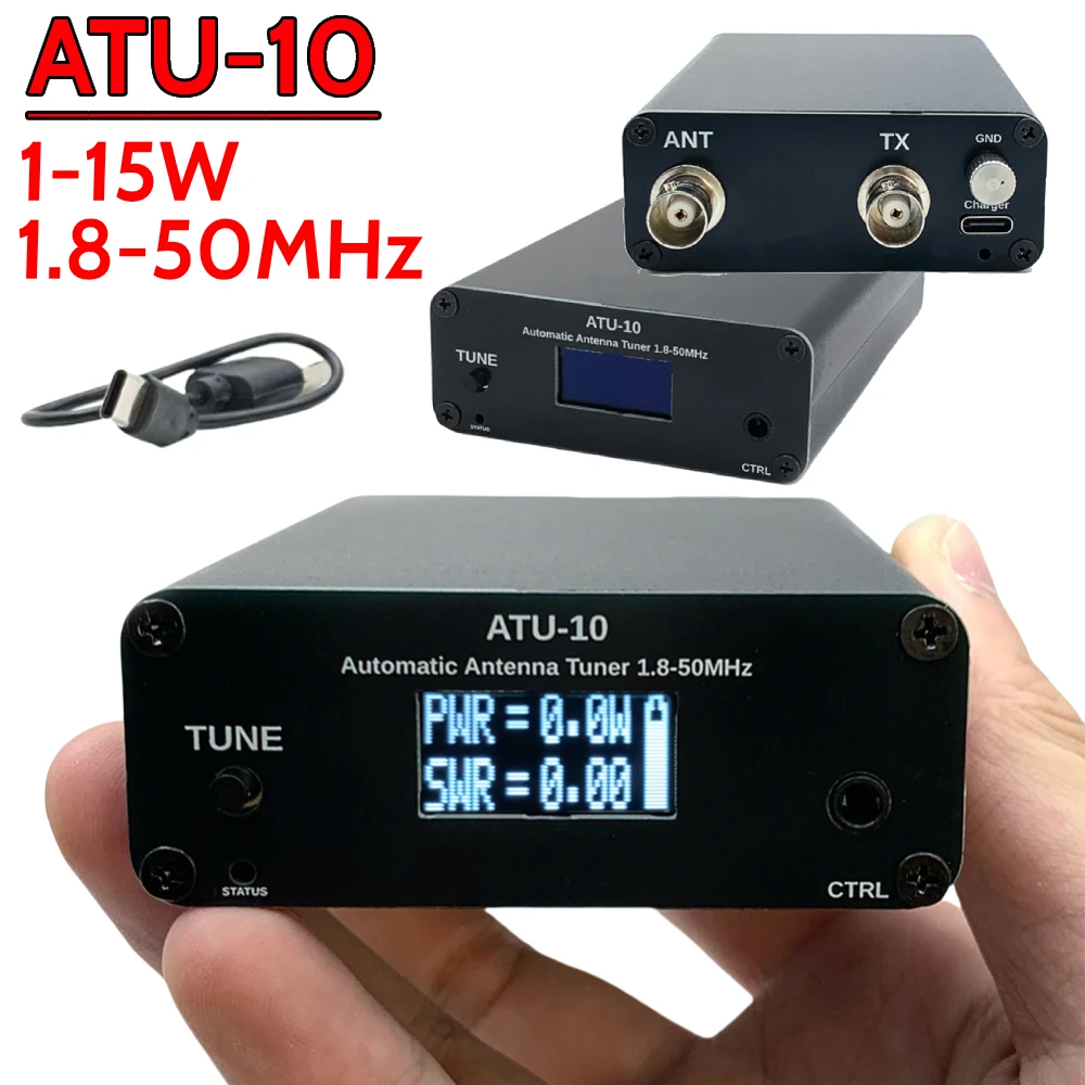 ATU-10 ATU10 موالف هوائي تلقائي 1-15 واط هوائي موالف تلقائي 1.8-50 ميجا هرتز 0.91 بوصة شاشة OLED