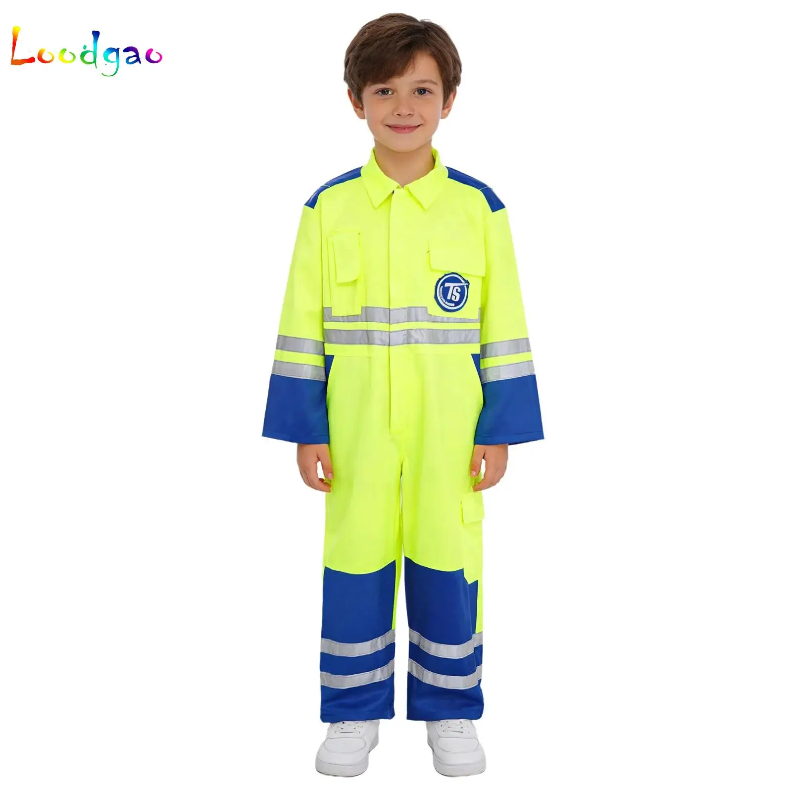 

Kids Boys Girls Work Coverall High Visibility Overalls Mechanics Coveralls Workwear Jumpsuit with Multi Pockets for Kindergarten