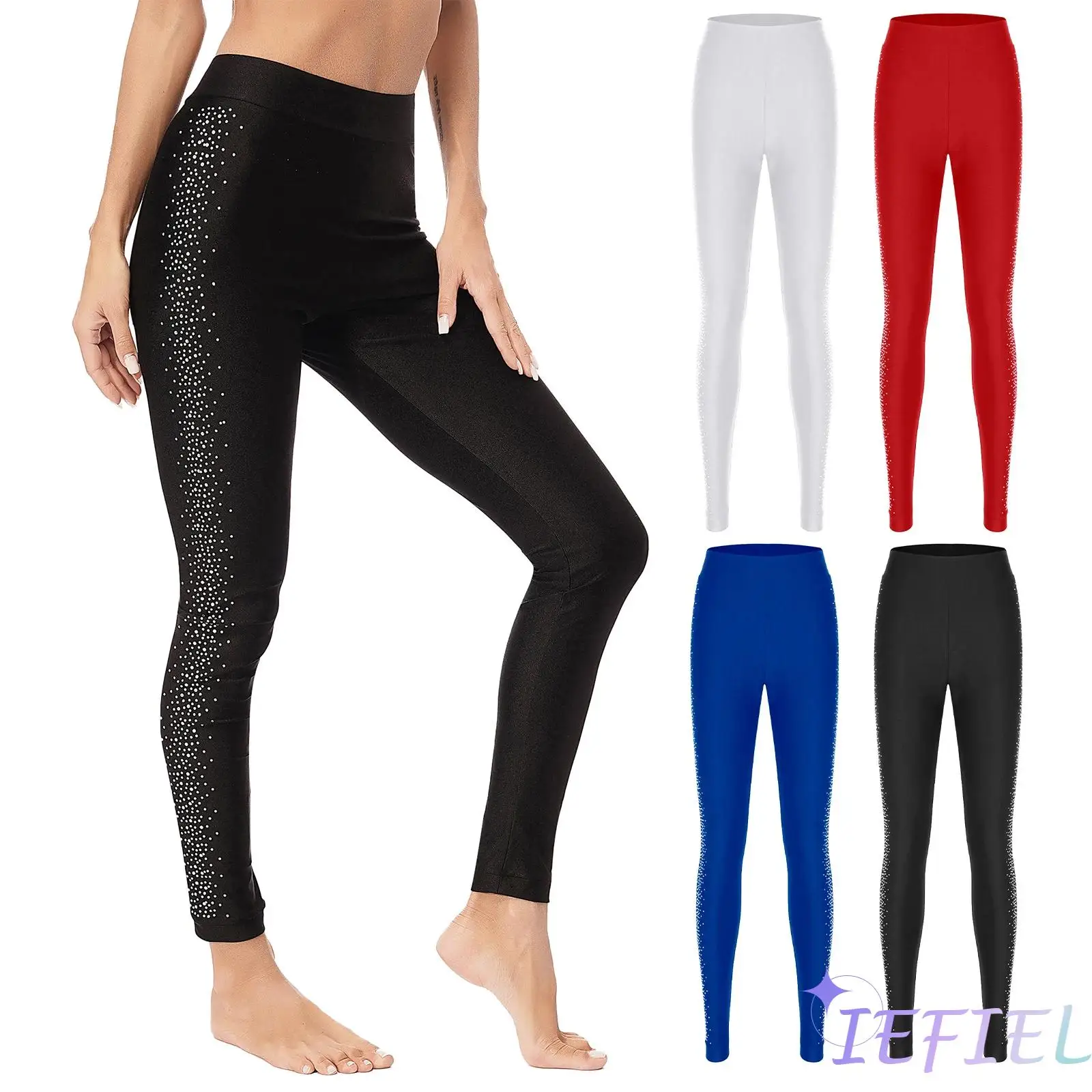 Women's Dance Tights Gymnastics Performance Leggings Sparkly Glitter Figure Skating Dance Costume Ice Skater Training Practice