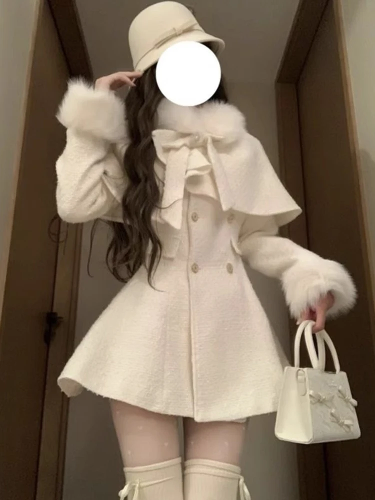 

Женский зимний модный комплект с пальто с меховым воротником и застежкой на талии Dr Ele Poor Girl Feeling Small Size