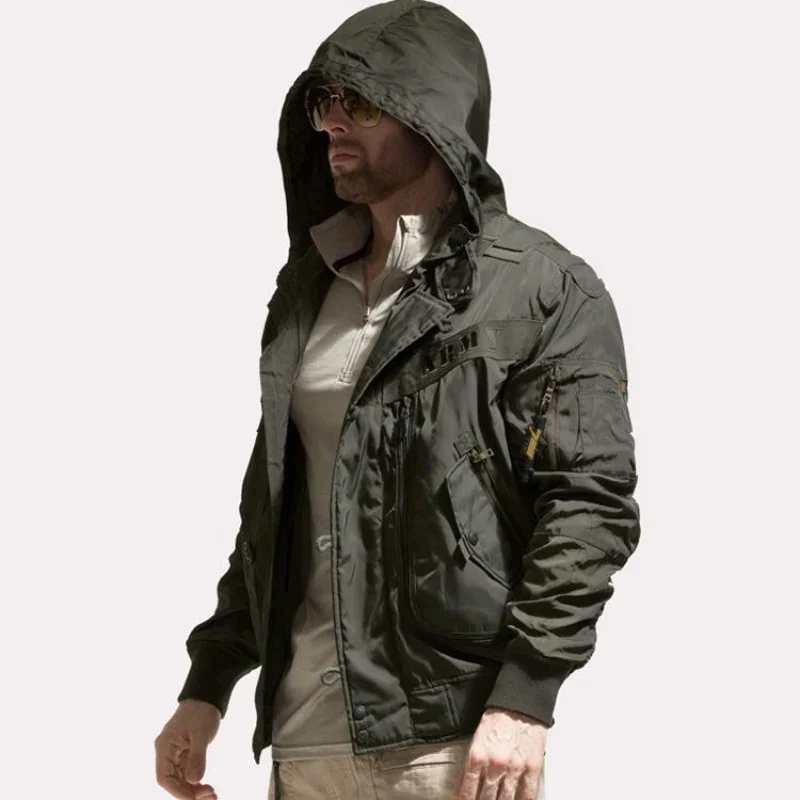 Blouson aviateur militaire à capuche pour homme, veste de vol, col montant, style safari Ma1, vert armée, extérieur, nouveau style