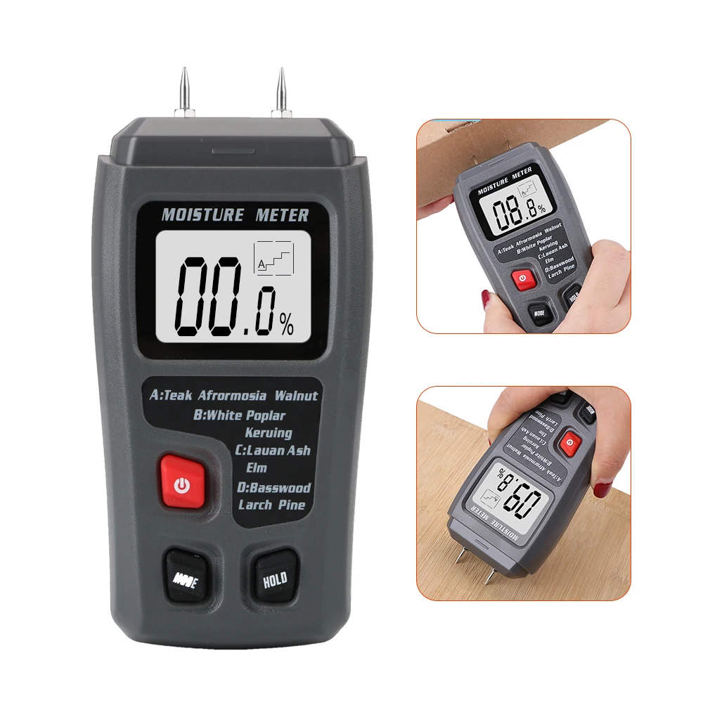 Digital Wood Moisture Meter 0-99.9% Two Pins Wood Humidity Tester Portable DIYWORK Timber Damp Detector with Large LCD Display