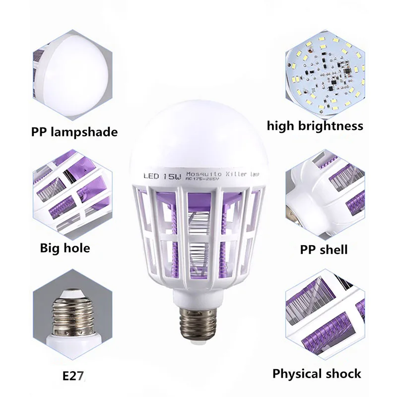 AC 220V LED Mosquito Killer E27 Socket LED Bulb Home Lighting Bug Zapper Trap Lamp Insect Anti Mosquito Repeller Light u