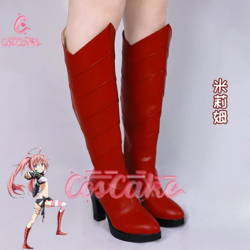 Anime That Time I Got Reincarnated as a Slime Milim Nava Cosplay Shoes Women Halloween Party Red PU Leather High-heeled Boots