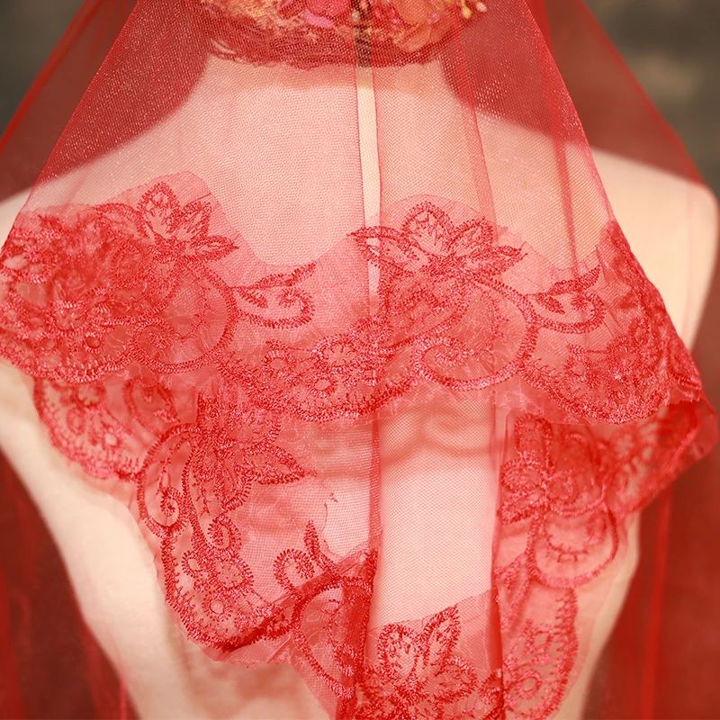 1.5M Bride Red Veil One-layer Wedding Veil Short Bridal Veil Appliqued White Black Ivory Champagne Veil voile de mariee