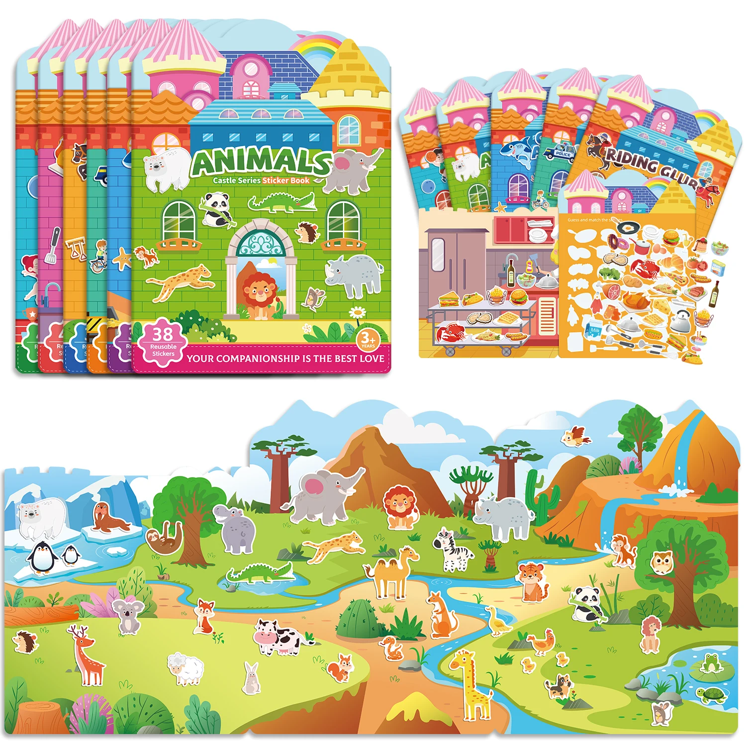 New Reusable Sticker Book for Kids - Cartoon Animal Vehicle Themed Busy Toy Gift for Boys & Girls Educational Fun