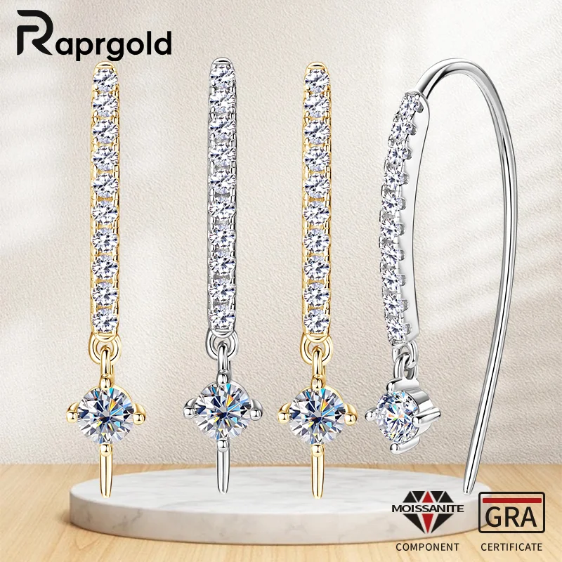 

RAPRGOLD All Moissanite Stud Earring for Women Real 925 Sterling Silver Piercing U-Shaped Earrings Fine Jewelry Gift Pendiente