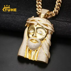Super Big Gold Colour Jesus Copper Iced Out Cubic Zirconia Pendant Necklace For Men's Hip Hop Jewelry Wholesale Drop Shipping