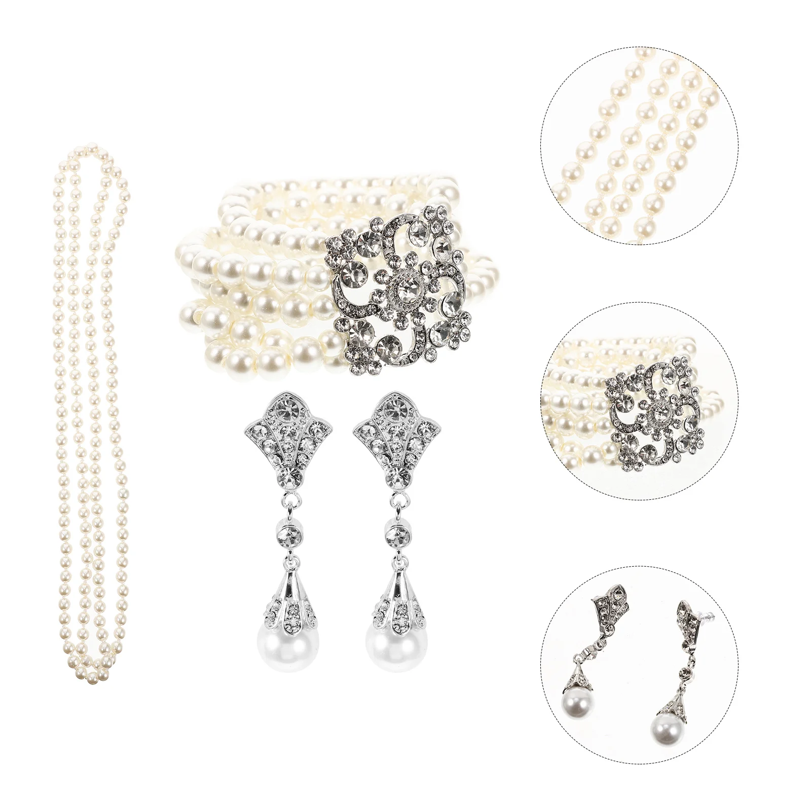 

1 set 1 Set Pearl Jewelry Set For Women Faux Pearl Earrings Necklace Bracelet Wedding Anniversary Valentine'S Day Party Gift