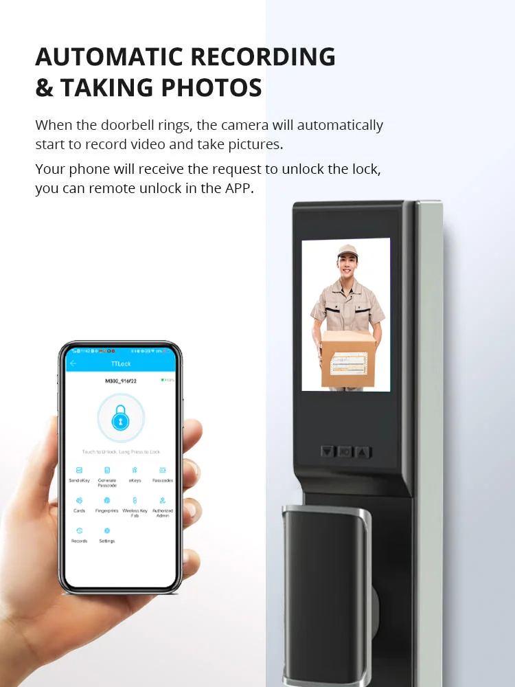 Neue Bluetooth TTlock App Sicherheit Tür Kamera Sperre Video Fingerprint Elektrische Haushalts Automatische Riegel Smart Türschloss – Detail 5