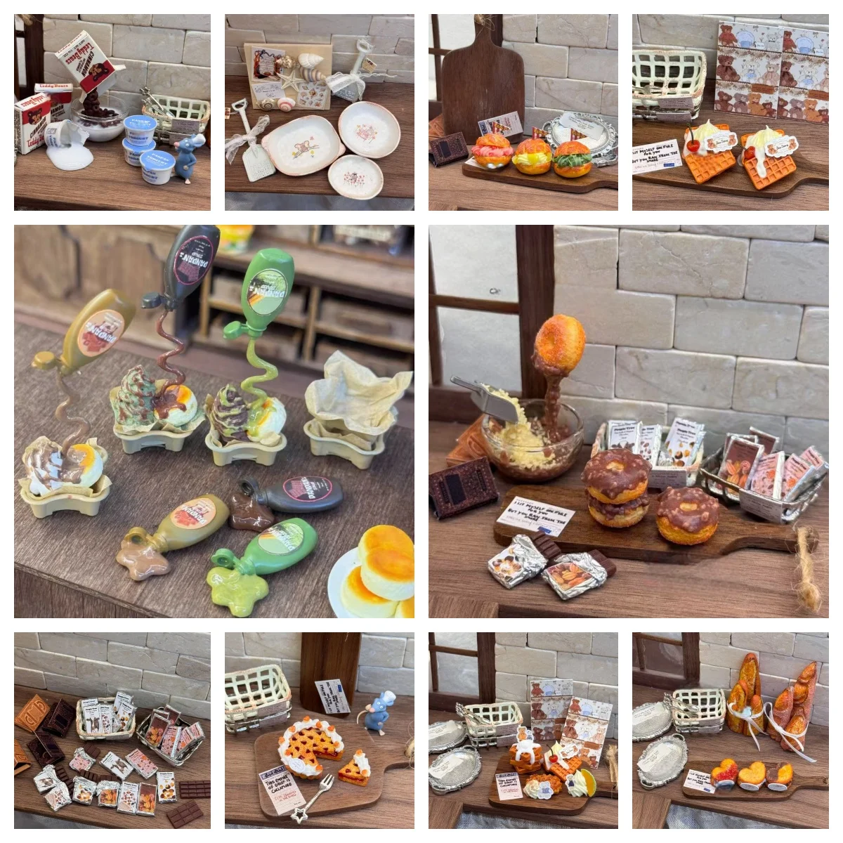 

Miniature Clay Food Set Waffle Apple Pie Pineapple Bun Butterfly Cookie Chocolate Donut Handmade for BJD DollHouse Prop Ornament