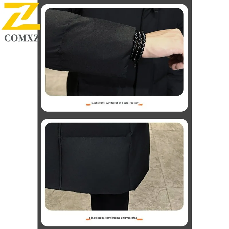 COMXZ Casual Hooded Men Down Jacket Commuting Office Thick Warm Parka Pure Color Exploration Cold Protection Winter Down Coat