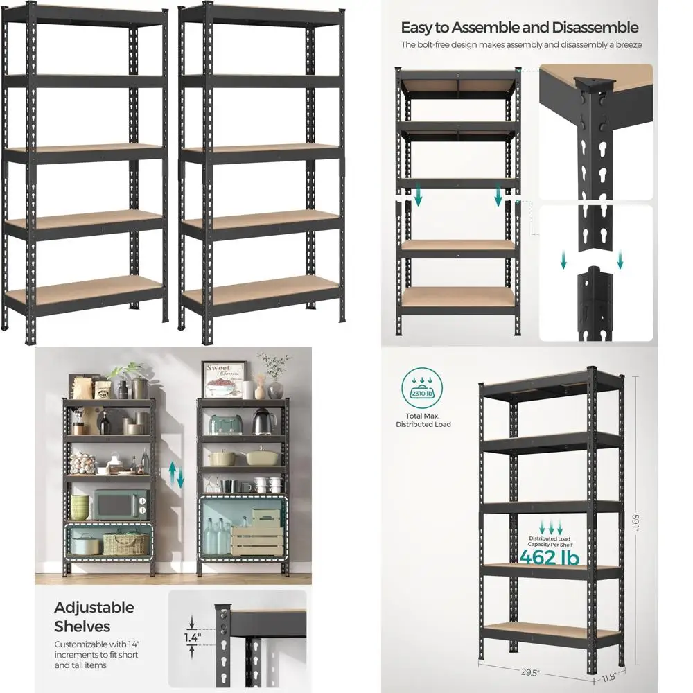 

5-Tier Heavy Duty Storage Shelves, 2310 lb Capacity, Garage Storage Set, Easy Boltless Assembly, Adjustable Shelving, 11.8 x 29.
