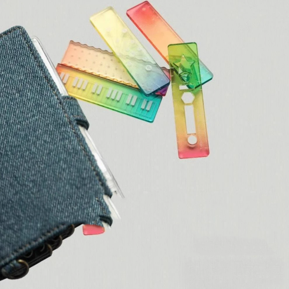 Picture 5: 5pcs Mini ruler, 5-in-1 pocket ruler, angle ruler, acrylic candy colors, wavy ruler