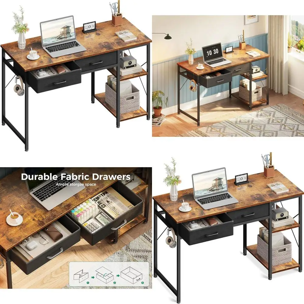 

40 Reversible Desk with Storage, Laptop Vanity Table for Small Spaces, Rustic Brown