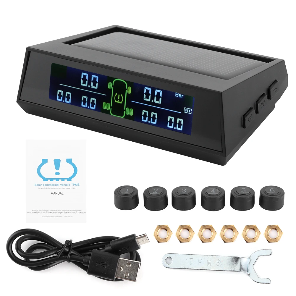 Tire Pressure Monitor System Solar Powered TPMS Detector with LCD 6 External Sensor for RV Truck  Large SUV Big G Pickup