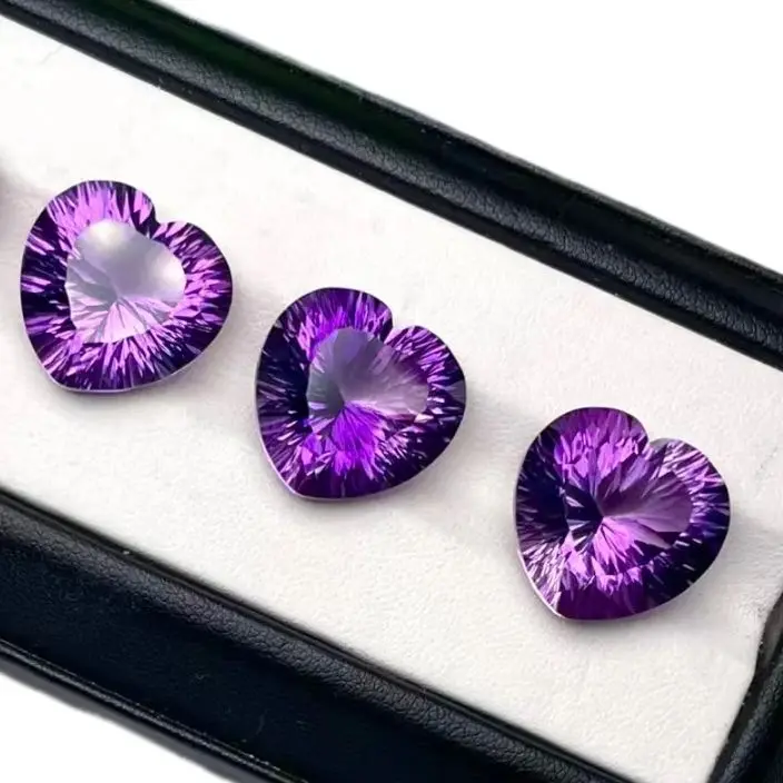 Wholesale 2pcs/pack Genuine Amethyst Cabochons 17mm Heart Millennium Cutting Semi-Precious Gemstone Cabochon Ring Face