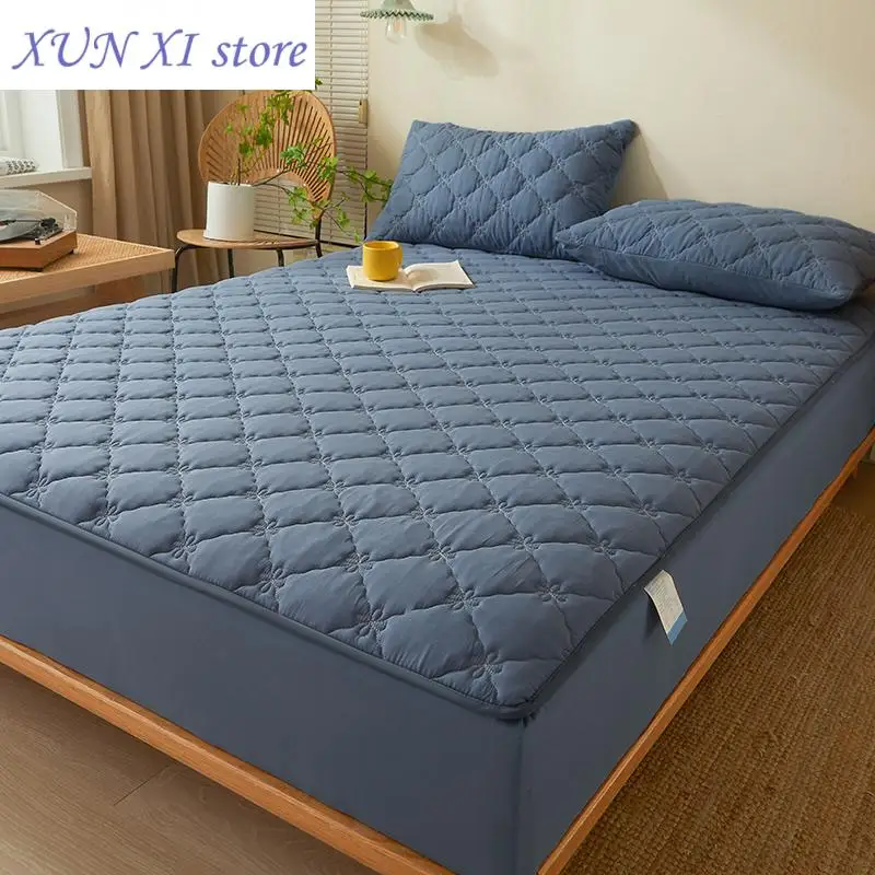 New 3 Piece Embossed Waterproof Bedding Set Cotton Fitted Sheet Pillowcase Anti-Mite Anti-Bacterial Mattress Protector Bed Cover