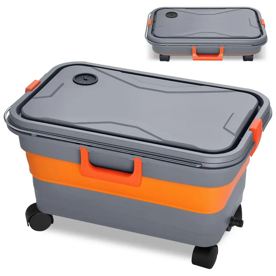 

Складное ведро 5,5 галлонов для мойки автомобиля, ведро для автомойки с колесами, ручкой, сливной пробкой и выходом для воды, складное для удобства хранения