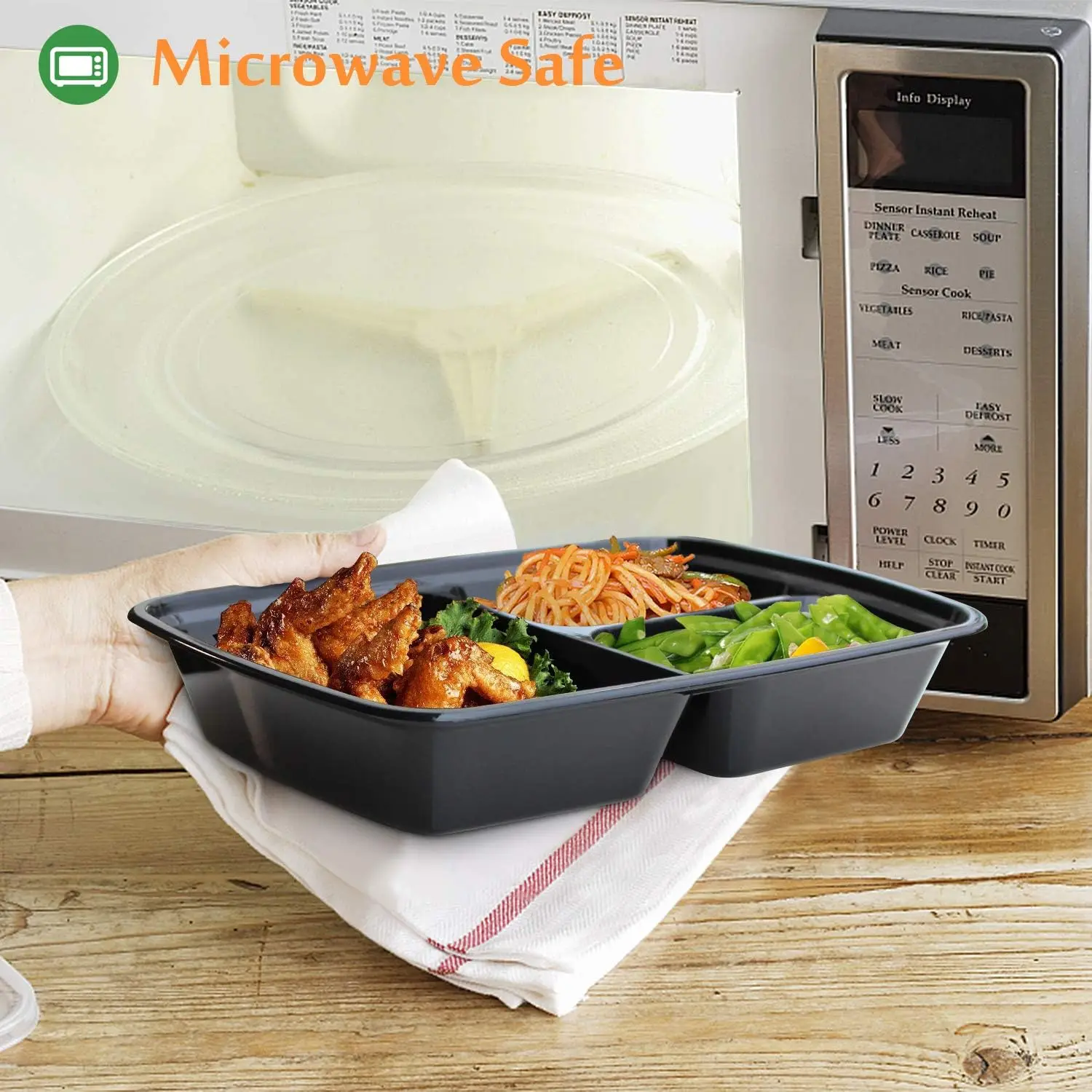 10PCS/Set Meal Preparation Container 3 Compartment Lunch Box 1 Compartment with Airtight Lid Microwave Heatable Food Container F
