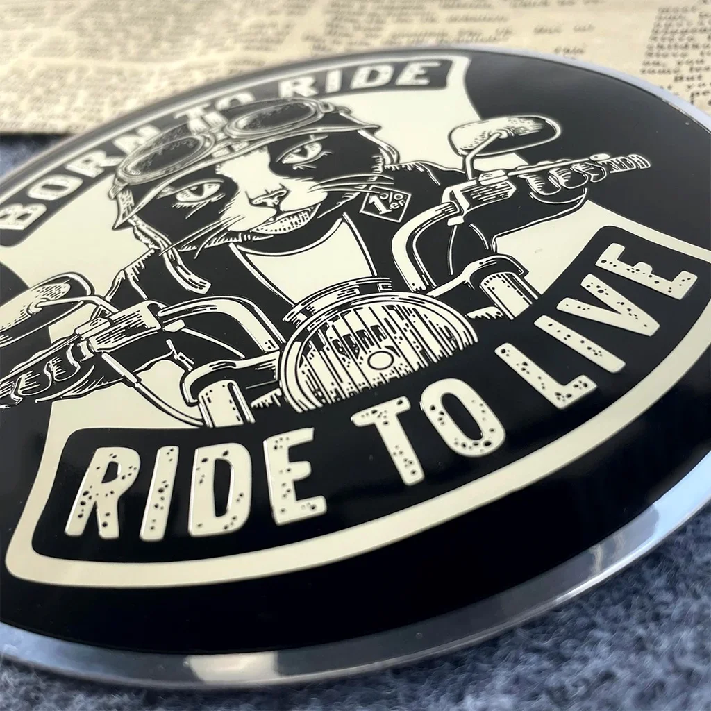 Cat Rider Motorcycle Aluminum Label Clutch Cover Stickers for Engine Decoration Decal