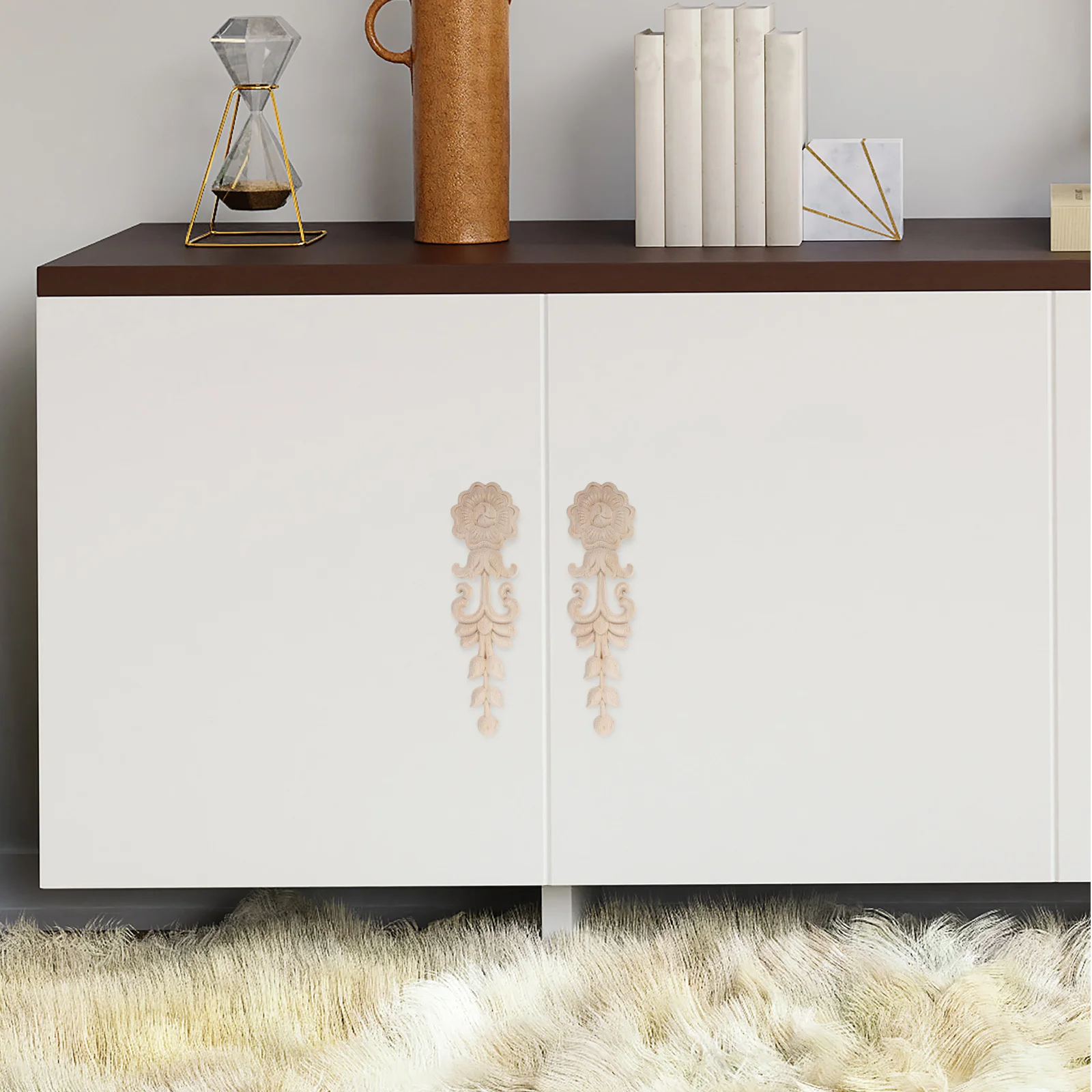 

2Pcs Wood Carved Appliques Furniture Onlays European Style Cabinet Door Wall Decoration DIY Craft Wood Appliques
