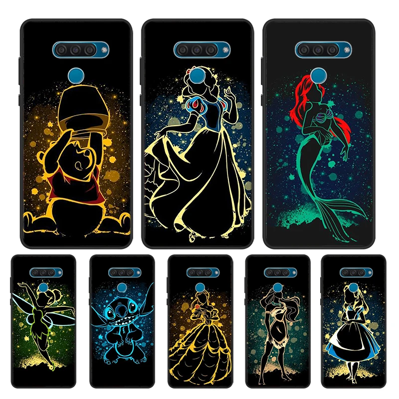 Elsa Ariel Princess For Google Pixel 6 5 5A 4 4A XL Shell For LG Q60 V60 V50 V50S V40 V35 V30 5G Black Soft Phone Case