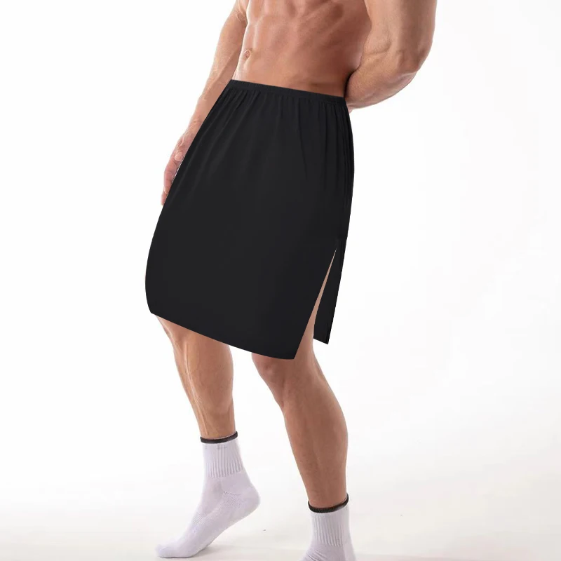 Men Bath Wrap Skirt Soft Lightweight Shower Wrap Elastic Waist Side Slit Spa Sauna Bathroom Towel Skirt Comfortable Home Wear