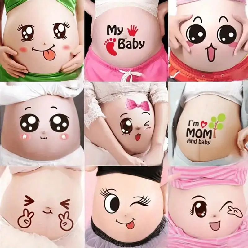 9pcs Pregnancy Belly Stickers Photographs Props Funny Facial Expressions Decals Memorable Keepsakes Mum Maternity Accessories