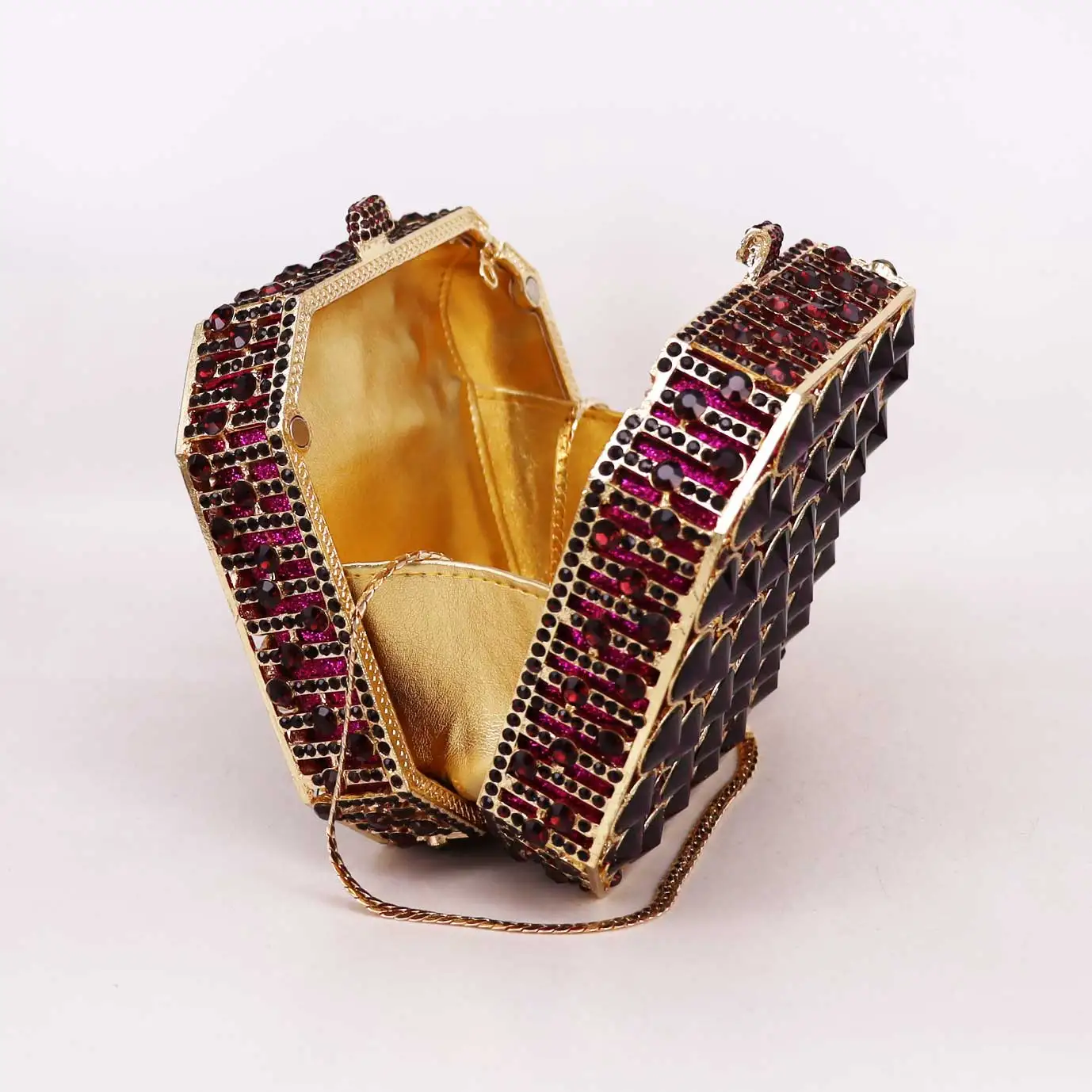 Newest Pink Purse Luxury Crystal Evening Bags Metal Handcraft Clutch Bags with Chain Lovely Handbags female banquet Pouch sm216