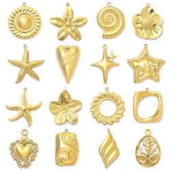 5pcs/Lot Fashion Starfish Conch  Stainless Steel DIY Earrings Charms Sun Cross Heart Necklace Pendants Women's Flower Jewelry