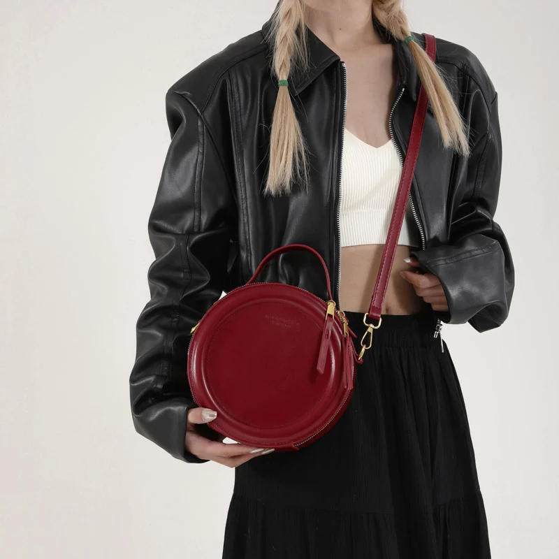 Women Round Tote Bag PU Leather Shoulder Bag Fashion Clutch Purses High Quality Crossbody Bag Female Handbag Daily Commuting Bag