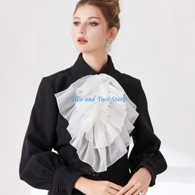 HX6F Victorian Drape Faux Collar 2Pcs Courtstyle Neckpiece Decorative Collar Neckwear