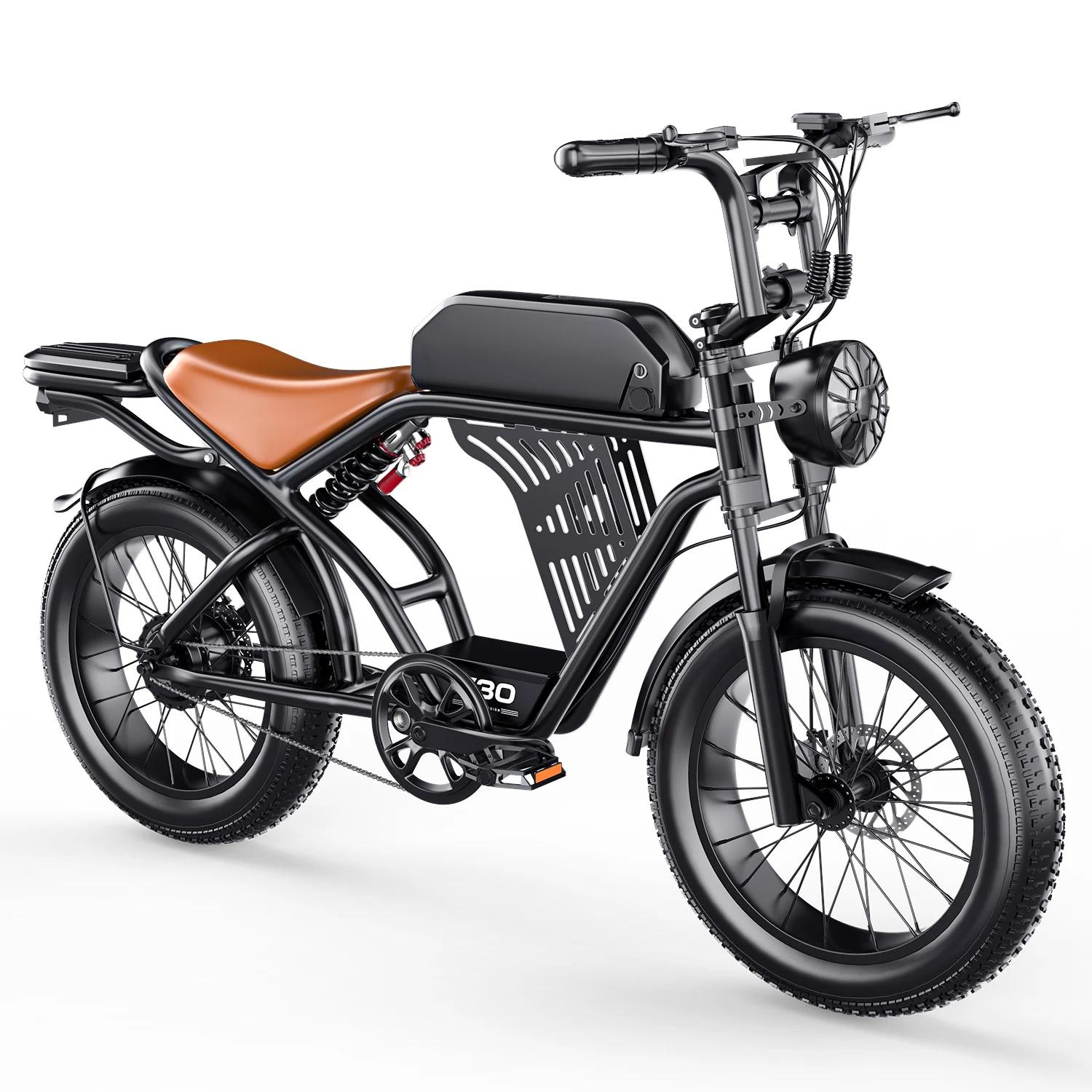 ASKGO Fat Tire Retro Electric Bike for Adults, 1500W Peak Motor, Up to 65 Miles Range, 30 MPH Max Speed, 48V 20Ah Removable Battery, 20"x4", Full Suspension, 7 Speed, Keyless Smart Access, Off-Road Commuting Ebike