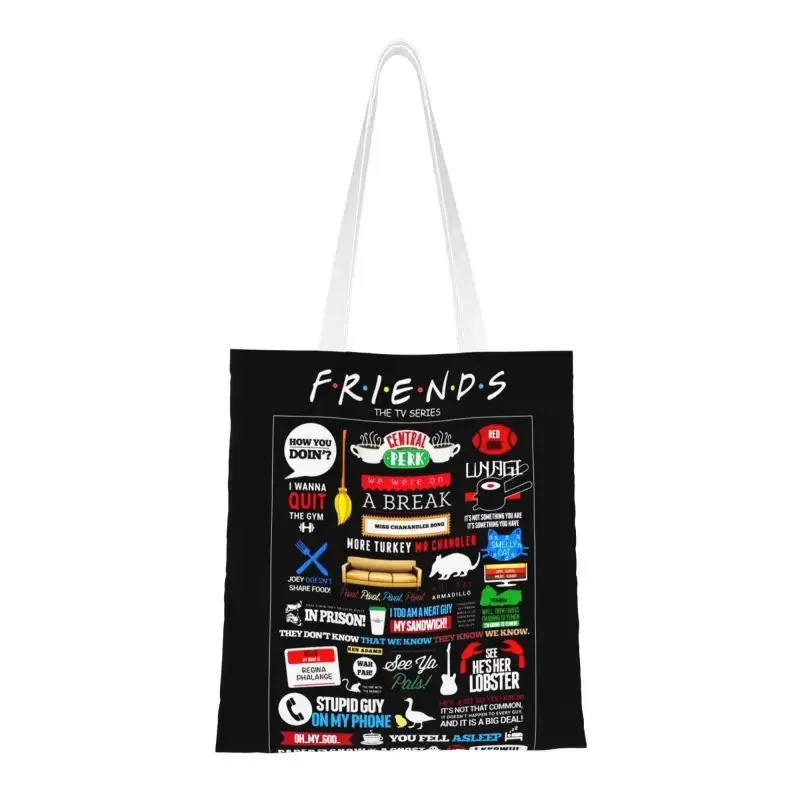 

Custom Friends Logo Symbol Shopping Canvas Bag Women Washable Groceries Classic TV Show Shopper Tote Bags