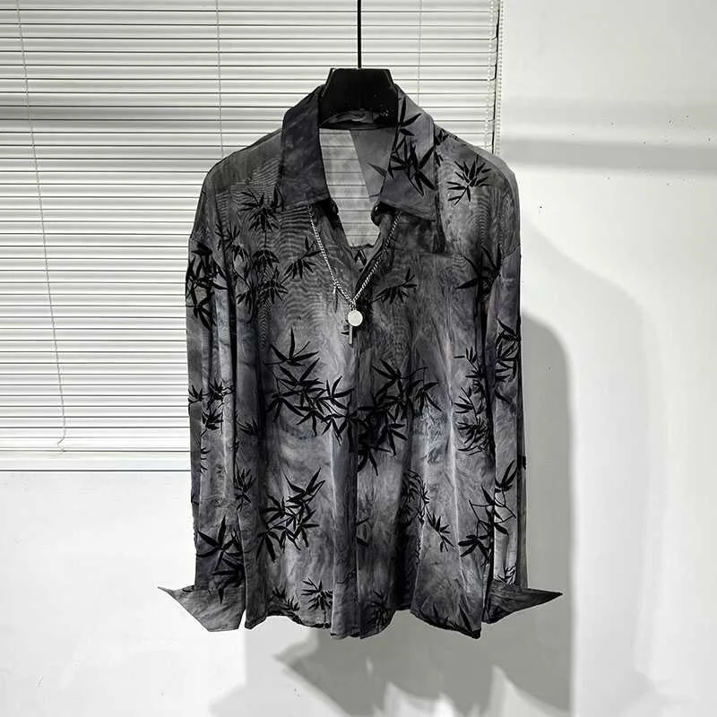 

Long-sleeved shirt trendy loose men's casual and fashionable printed handsome shirt