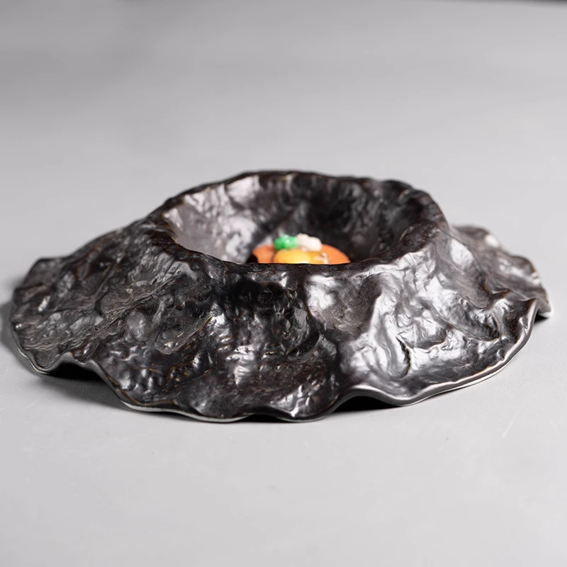 Restaurant Irregular Ceramic Tableware Volcano-shaped Matte Black Steak Plate Shaped Kitchen Fruit Salad